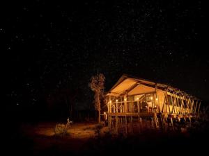 een grote tent met verlichting in de nacht bij Mdluli Safari Lodge in Hazyview