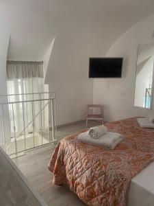 Schlafzimmer mit einem Bett und einem Flachbild-TV in der Unterkunft B&B Piazza Plebiscito in Neapel