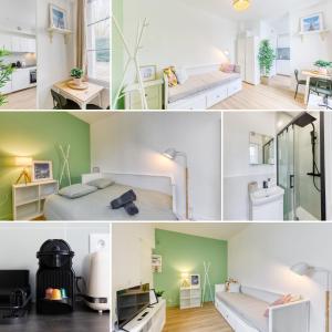 a room with a bed and a room with a desk at Le Nid Cozy - Face Gare De Corbeil in Corbeil-Essonnes