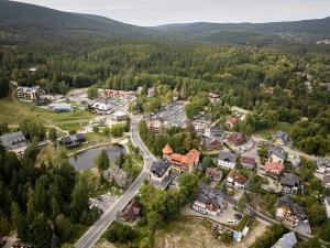 an aerial view of a small town in the mountains at Jaś i Małgosia in Szklarska Poręba