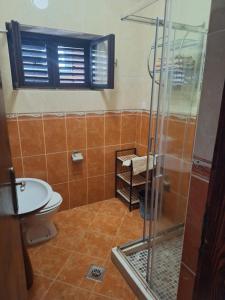 y baño con ducha y aseo. en Apartments Klakor PS, en Tivat