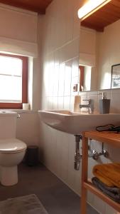 een badkamer met een wastafel en een toilet bij Doppelzimmer Herzogbauer in Saalfelden am Steinernen Meer