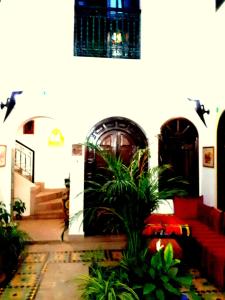 a building with two doors and a plant in front at Riad Sesame in Marrakesh