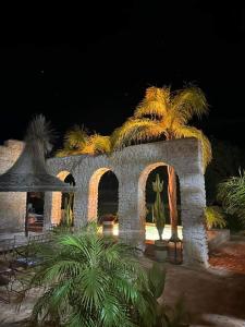 un edificio de piedra con palmeras encima en Riad Mamy Wababi, en Essaouira