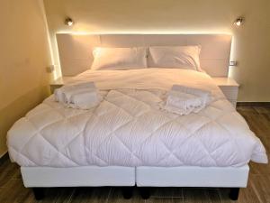 Una cama blanca grande con dos almohadas encima. en La Corte del Maggiore, en Parma