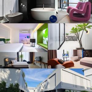 een collage van foto's van een hotelkamer bij INNLUXPHUKET in Ban Laem Hin