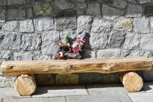 卡斯泰洛泰西諾的住宿－Chalet Grifone - Chalet Maso Vecchio nel cuore del Lagorai Trentino，木凳上摆着玩具