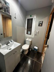 バルセロナにあるBCN Condal Hostalのバスルーム(白いトイレ、シンク付)