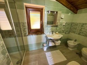 La salle de bains est pourvue d'un lavabo et de toilettes. dans l'établissement Tramonti d'Oro, à Caprioli