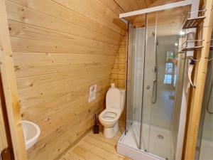 a wooden bathroom with a toilet and a shower at Domaine privé avec piscine et terrain de pétanque in Viéville +27 photos