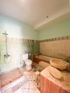 a bathroom with a tub and a toilet and a sink at Orchid Villa in Sanur +12 photos