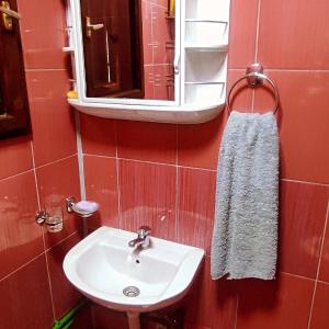 W łazience znajduje się biała umywalka i lustro. w obiekcie Vikendica Popović w mieście Doboj