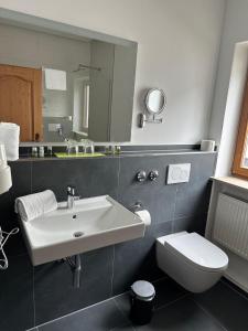 a bathroom with a sink and a toilet at Hotel Restaurant Moosmühle in Dietenhofen