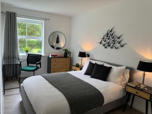 1 dormitorio con 1 cama, 1 silla y 1 ventana en Coocos Den, en Hillingdon