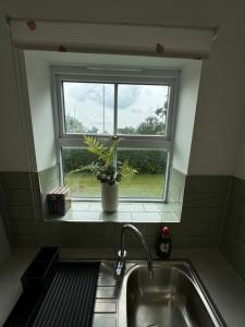 fregadero en una cocina con ventana en Coocos Den, en Hillingdon