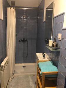een badkamer met een douche en een wastafel bij Valvanera 30 in Berceo