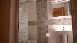 uma casa de banho com um lavatório e um espelho em Hotel Viky em Sarti
