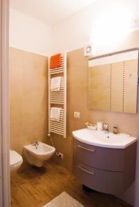 a bathroom with a sink and a toilet and a mirror at Agriturismo La Zangola in Tremosine Sul Garda