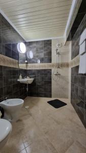 魯塞的住宿－英式賓館，浴室配有卫生间、盥洗盆和淋浴。