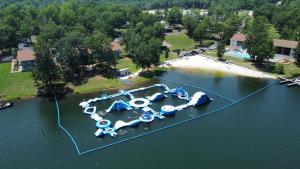 an aerial view of a water park on a lake at Crown Lake Resort & RV in Horseshoe Bend