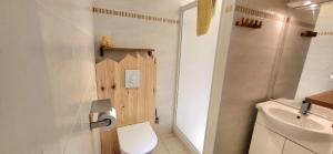 een kleine badkamer met een toilet en een wastafel bij Résidence Les Sansonnets in Jonzac