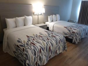 a hotel room with two beds and a lamp at Red Roof Inn Stroudsburg in Stroudsburg