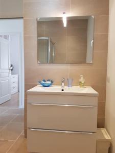 a bathroom with a sink and a mirror at Cassis Presqu'Ile Calanques 2 pièces neuf, 50 m2 in Cassis