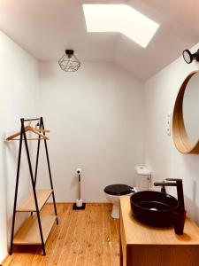 a bathroom with a sink and a toilet at Le Bercail in Plouézec +28 photos