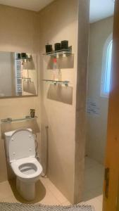フェズにあるrésidence golfiqueのバスルーム(白いトイレ、シャワー付)