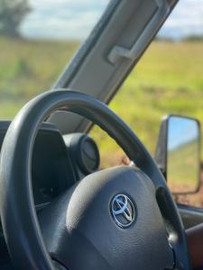 a close up of a steering wheel of a car at Wildlife Enthusiasts in Sekenani