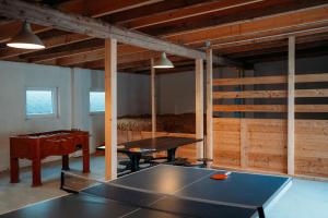 ein Tischtennisraum mit einer Tischtennisplatte in der Unterkunft Ferienanlage Landliebe Appartement 5 in Alkersum + 29 Fotos