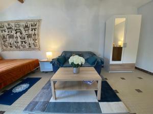 a living room with a couch and a coffee table at Studio 50 m² avec Jardin à 350 m de la Plage, Saint Brevin l’Océan - FR-1-364-158 in Saint-Brevin-les-Pins
