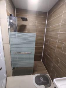 La salle de bains est pourvue d'une douche, de toilettes et d'un lavabo. dans l'établissement La casita de Gazcue, à Saint-Domingue