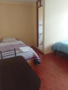 a bedroom with a bed and a mirror in it at killa andina inn in Puno