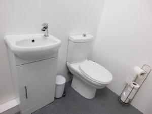 y baño con aseo blanco y lavamanos. en Stay Norwich Apartments 17colgate, en Norwich