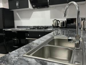 a kitchen with a sink and a stove at Lisa's Legacy Apartment in Tranquil