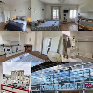 un collage de fotos de un dormitorio y un apartamento en Les hauteurs au pied de la gare - Proximité Paris et Orly, en Villeneuve-Saint-Georges