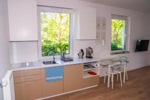 a kitchen with a sink and a counter at Puck Nexo apartament u Doroty 2os in Puck