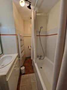 a bathroom with a shower and a tub and a sink at Le Logis Saint Roch in Pézenas