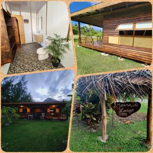 a collage of four pictures of a house at Moanaiti Lodge in Maheva