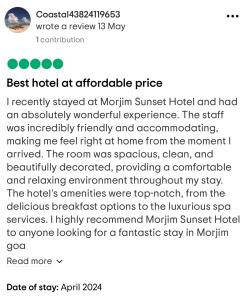 une capture d'écran d'un message sur un hôtel dans l'établissement Morjim Sunset Hotel, à Morjim