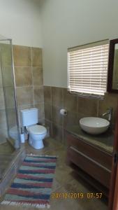 ein Bad mit einem WC und einem Waschbecken in der Unterkunft Oubaai Ocean View Private Self catering rooms Herolds Bay in George