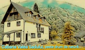 a painting of a house in front of a mountain at Cabana Valea Sadului in Rau Sadului