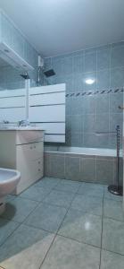 y baño con lavabo, ducha y aseo. en Villa Azzurra superbe 2P centrale et vu mer en Menton
