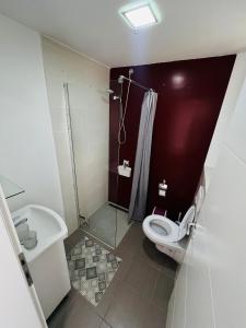 a bathroom with a toilet and a shower at Zeleni Dvor in Ribarska Banja