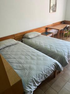 two beds sitting next to each other in a room at Studio Mendula in Šegotići +9 photos