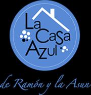 una señal azul que dice la casa avril en La Casa Azul, en Alcanadre