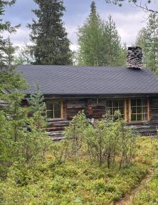 a log cabin in the woods with trees at Villa Karhunkehto in Luosto