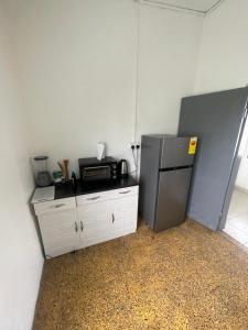 a kitchen with a microwave and a refrigerator at Big & beautiful house for 3 - Osu center Potbelly in Accra
