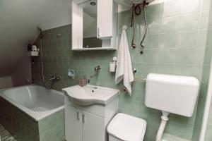 a bathroom with a sink and a toilet and a tub at Apartmani Bulevar in Cetinje +11 photos